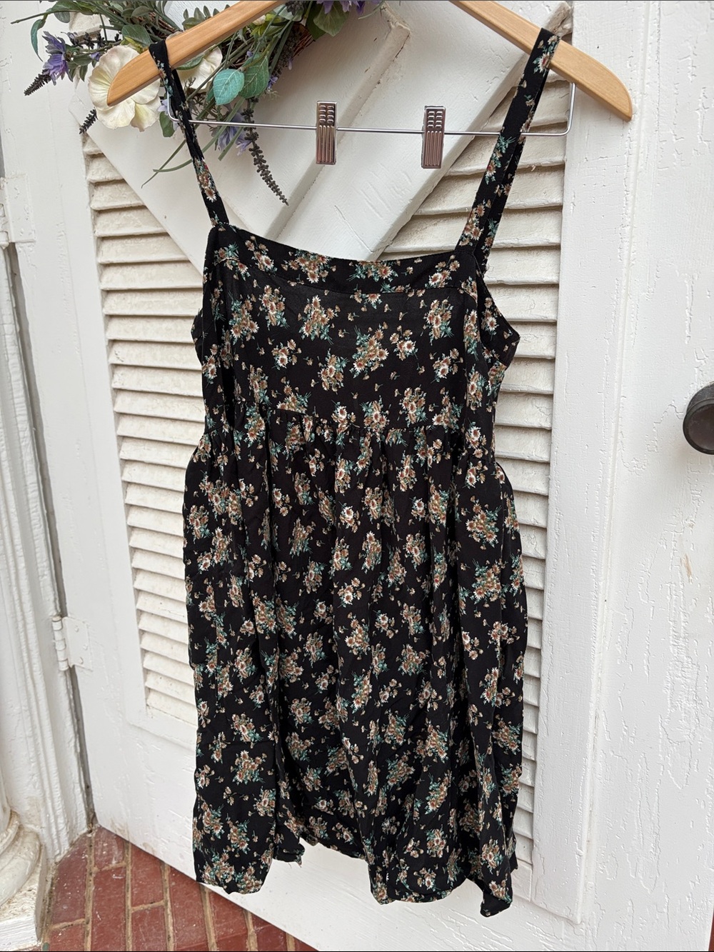 NATURAL LIFE Black Floral Mini Dress with Teal & Cream Accents